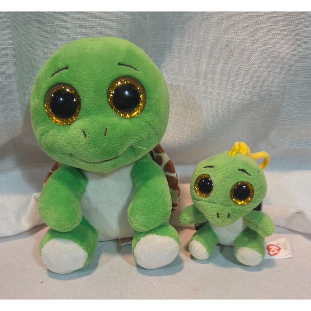 Ty Beanie Boos Turbo Turtle Plush & Clip Set Green Glitter Eyes Giraffe Shell